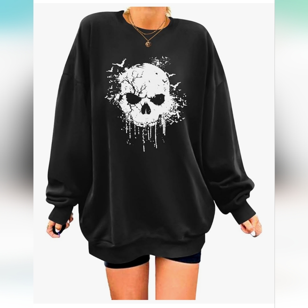 Black Skull Graphic Sweatshirt New